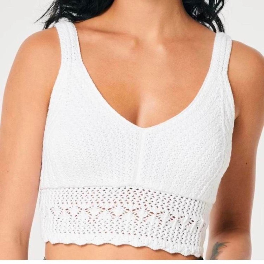Hollister White Textured Knit Crochet Crop Top